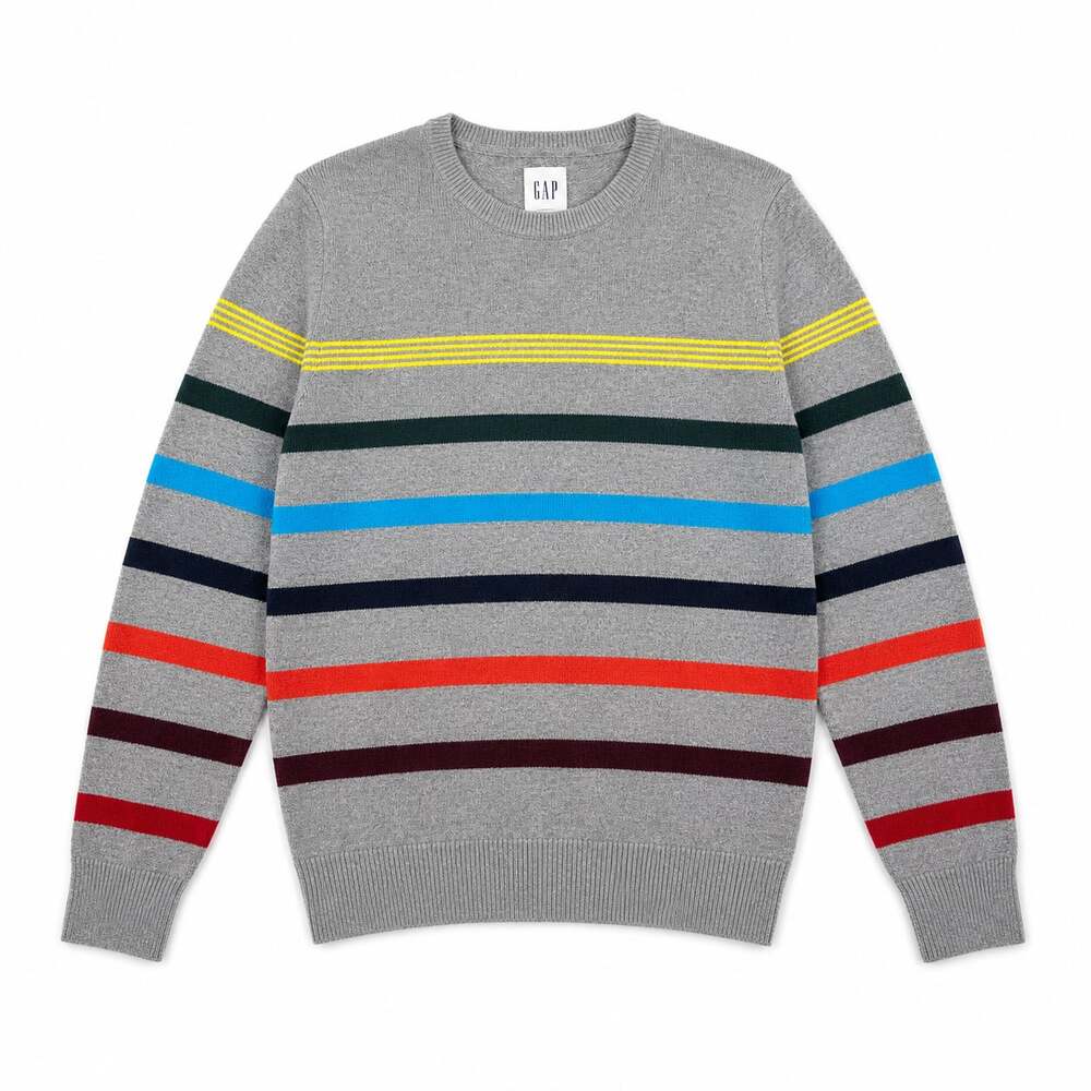 NWT Gap Men's Crewneck Wool-Blend Pullover Sweater in Gray with Multi-Colored St